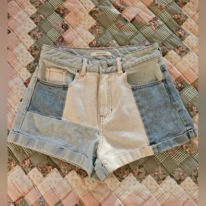 PacSun Sky Blue Denim  Color Blocked Mom Shorts